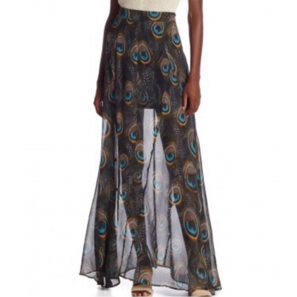 Like New Show Me Your Mumu Peacock Feather Maxi Skirt Size Small